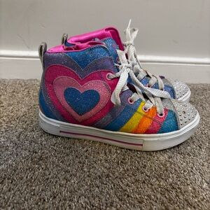 Skechers Girls Size 2 Twinkle Toes Sneakers Rainbow Light Up, Zip Up